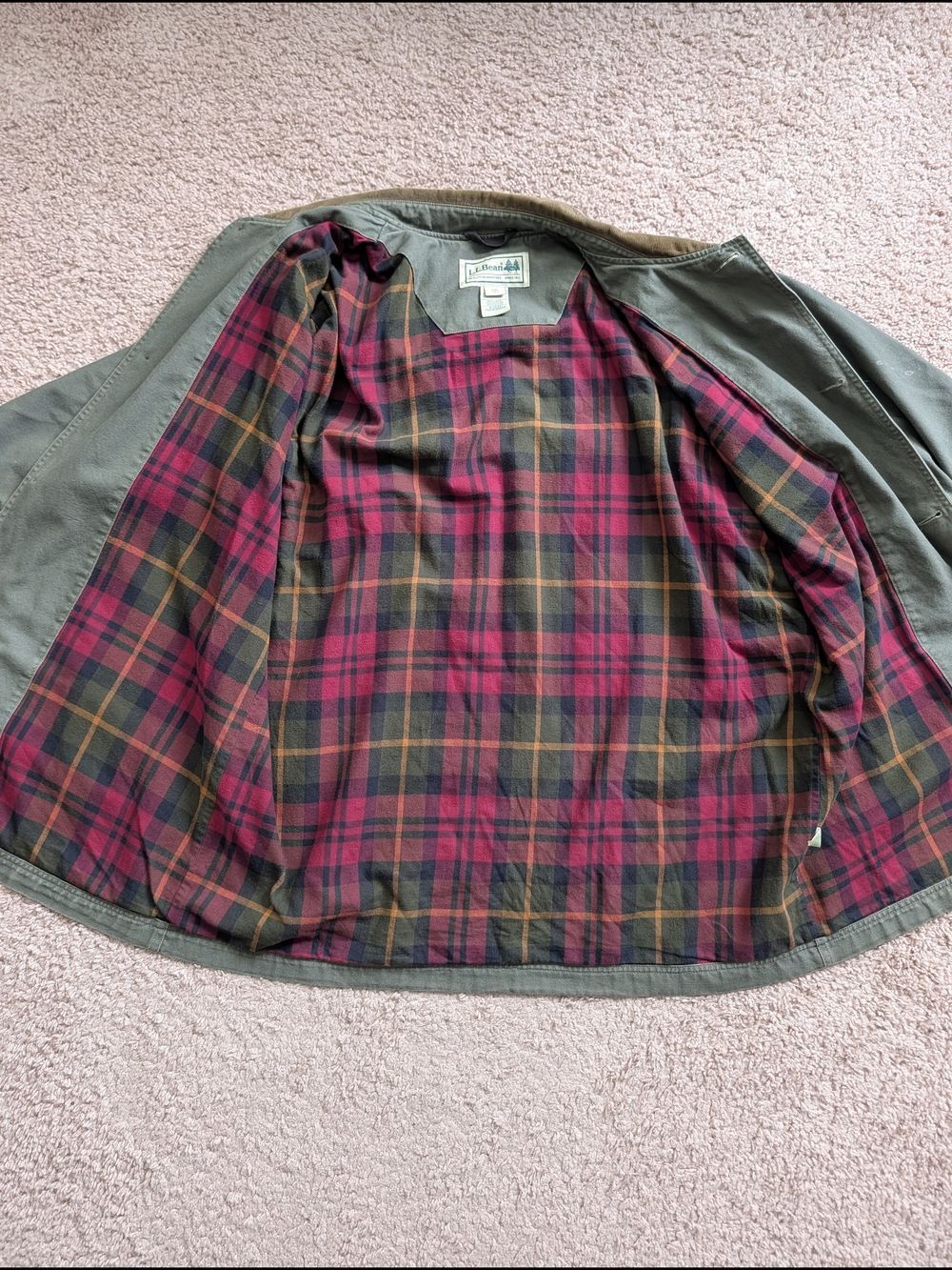 L.L. Bean Mens Olive Green Cotton Lined Button Down Original Field Coat Size XXL - Picture 3 of 14